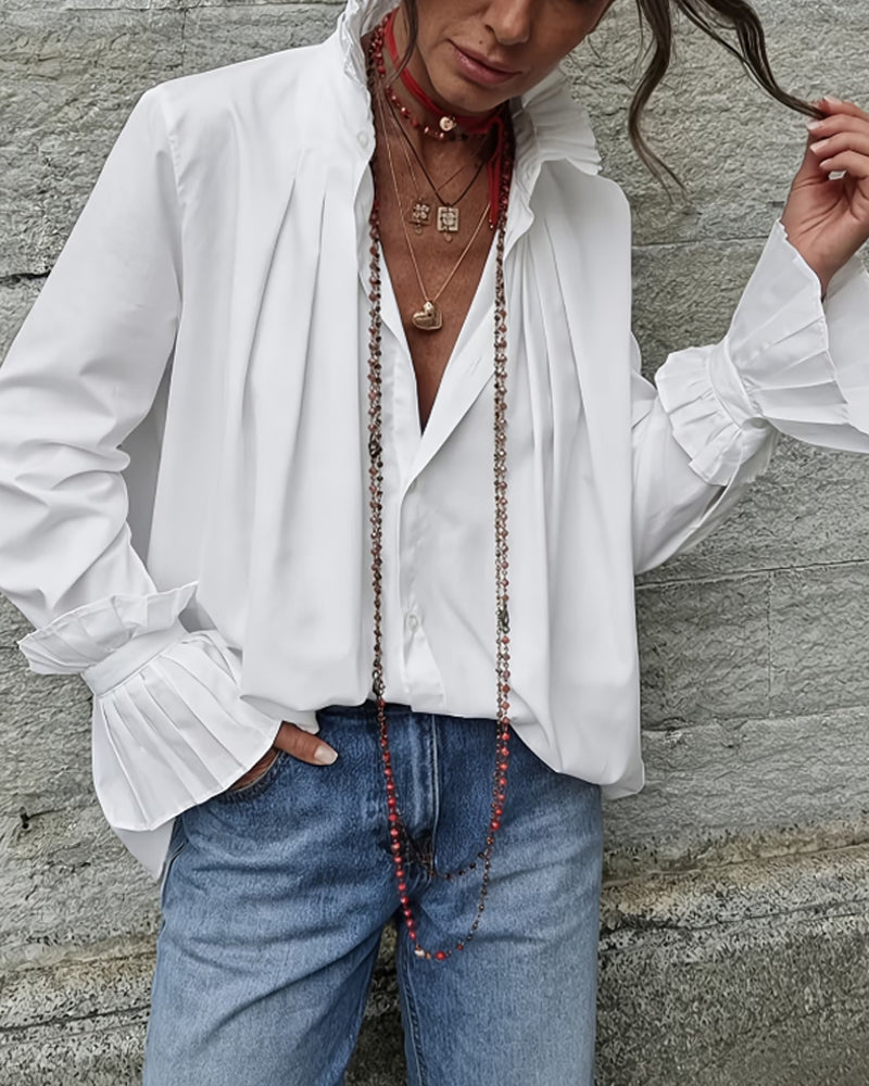 Skjorte Plissert Mandarin Krage Designer Mote