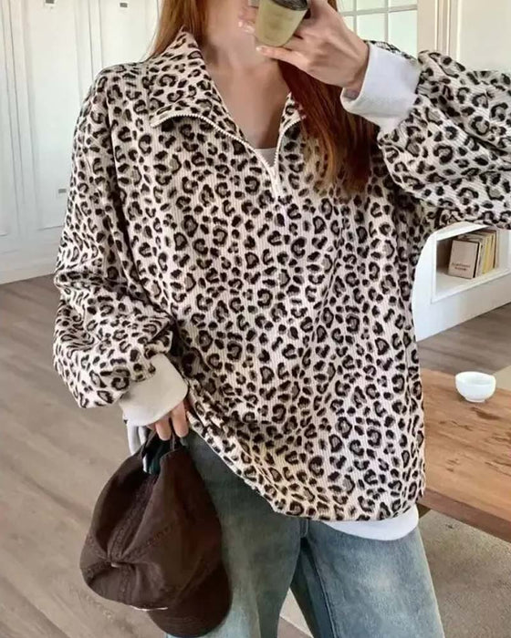Sweatshirt Glidelås Leopard Casual