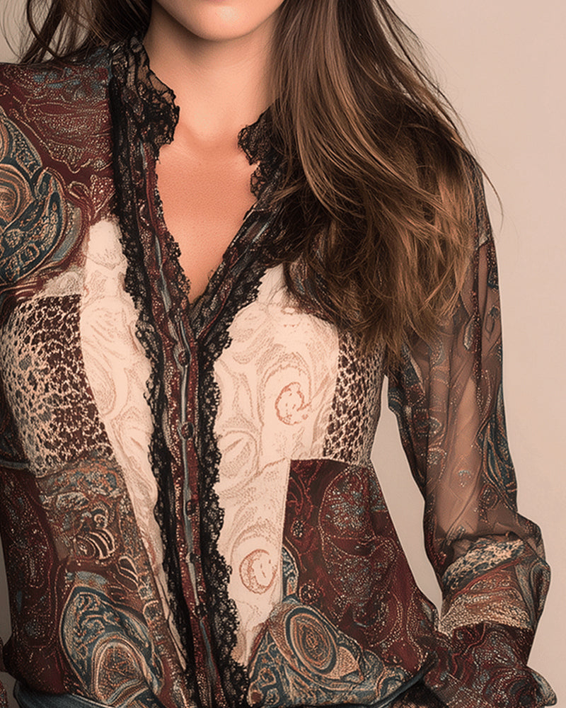 Skjorte Retroprint Lappearbeid Langermet