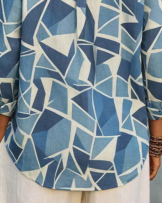 Bluse Geometrisk Trykk Krage Lang Erme