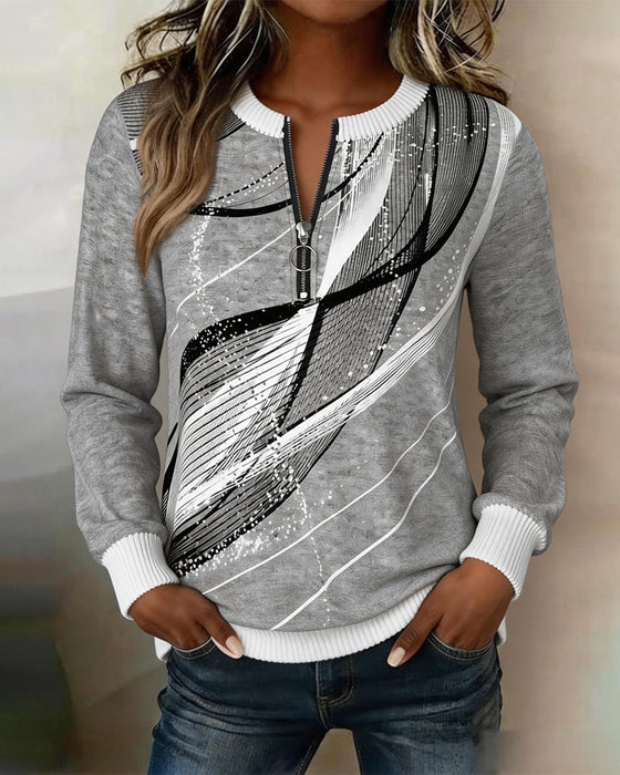 Sweatshirt Rund Hals Glidelås Linje Lang Erme