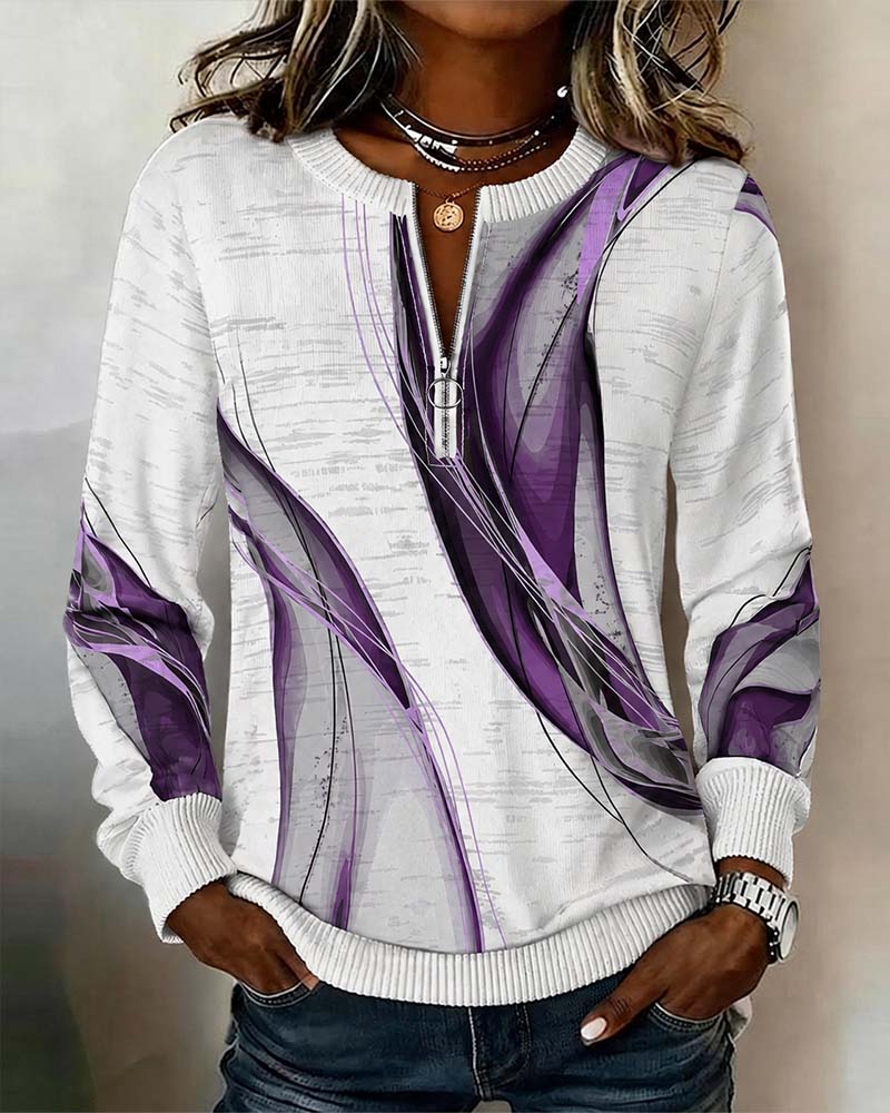 Hoodie Glidelås Pullover Kontrast Løs