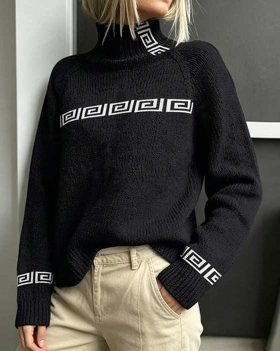Pullover Genser Geometrisk Meander Turtleneck