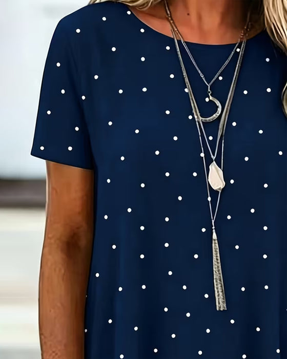 Bluse Polka Dot A-Linje Kort Erme