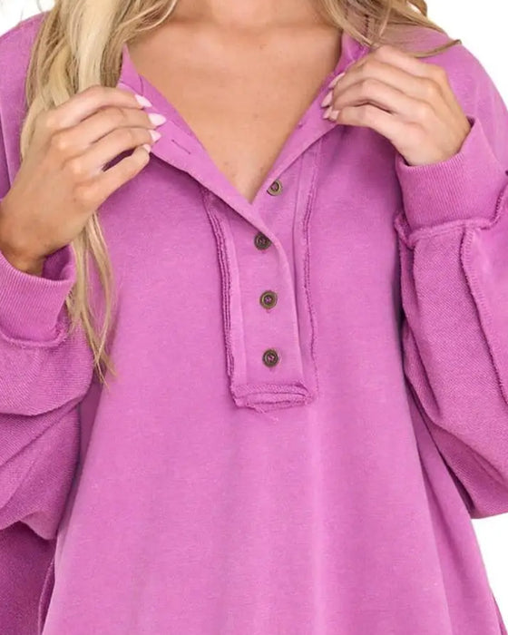 Sweatshirt Knapp Uregelmessig Solid Løs