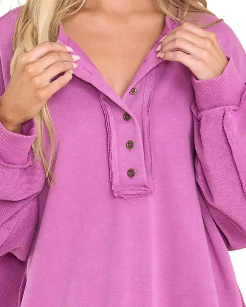 Sweatshirt Knapp Uregelmessig Solid Løs