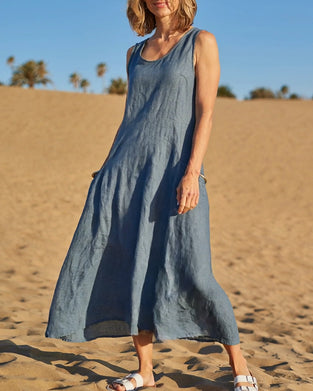 Kjole Ermløs V-hals Lomme Lin