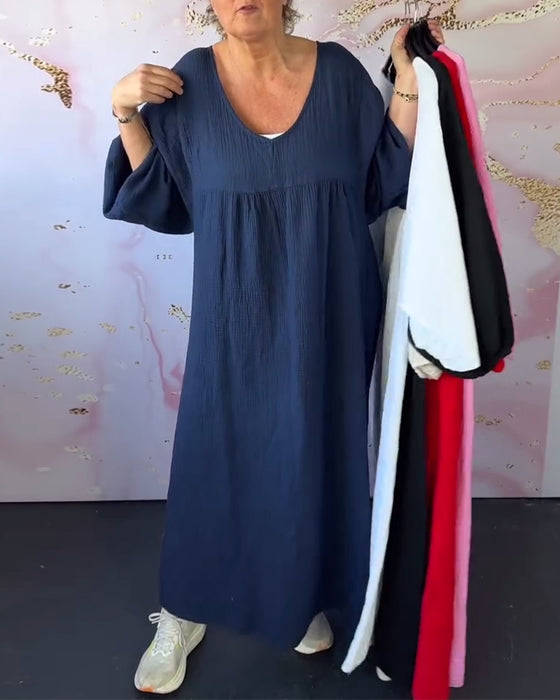 Kjole Skogstil V-Hals Plissert Ensfarget