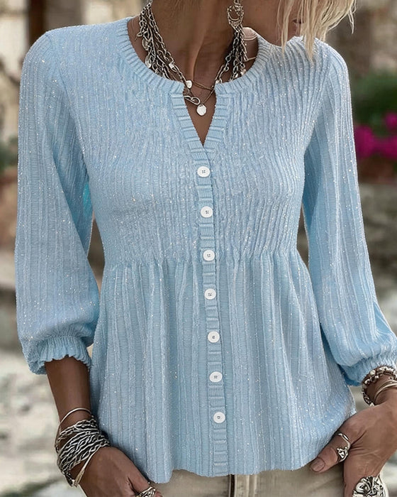 Bluse Elegant Trekvart Erme Knappefront