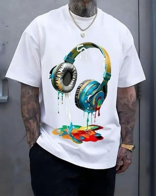 Herrer T-Skjorte Graffiti Hodetelefontrykk