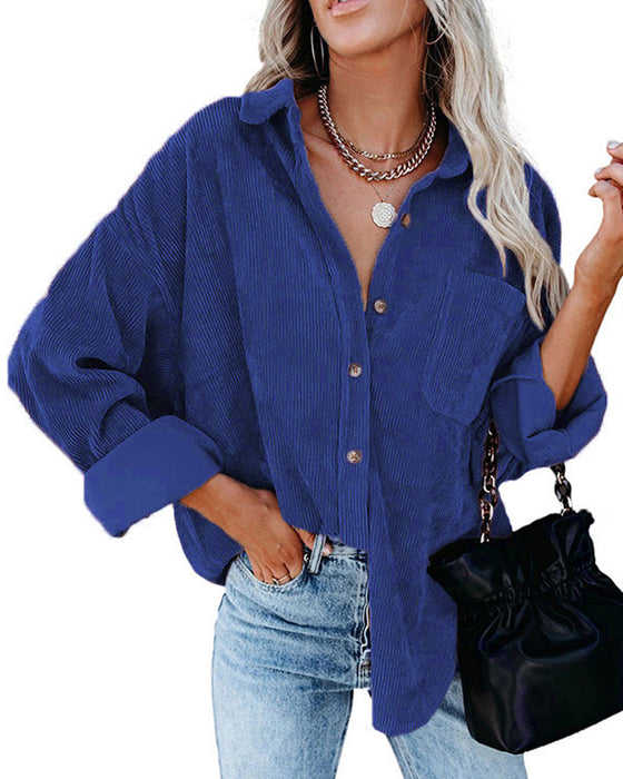 Ensfarget Manchesterbluse Med Lomme