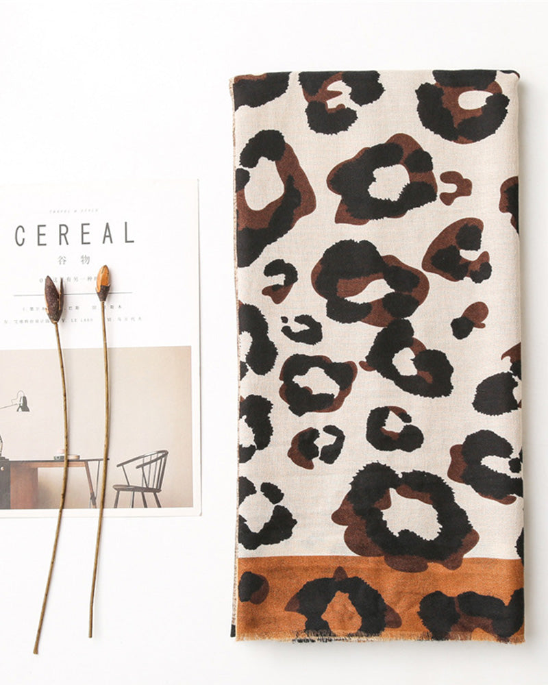 Dame Skjerf Leopard Lappeteppe Trykk Frynser Sjal