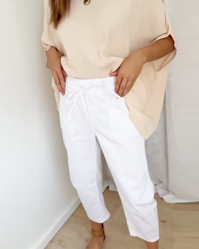 Bukser I Denim Med Lommer Og Kort Lengde