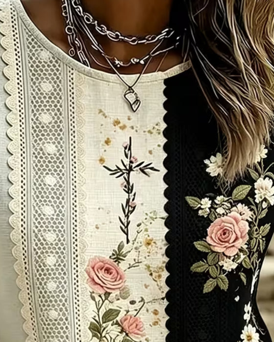 Bluse Kontrast Blonder Rose Trykk