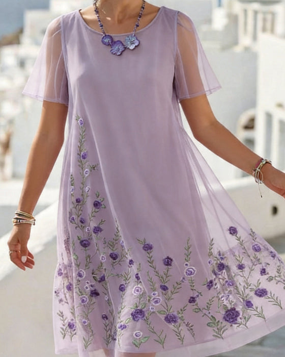 Kjole Rund Hals Kortermet Mesh