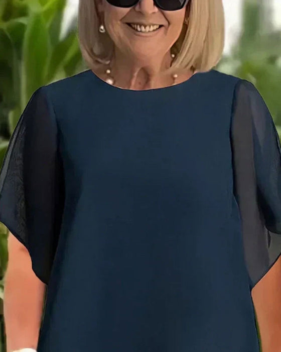 Sett Sjiffong Asymmetrisk Topp Bredt Ben Bukser