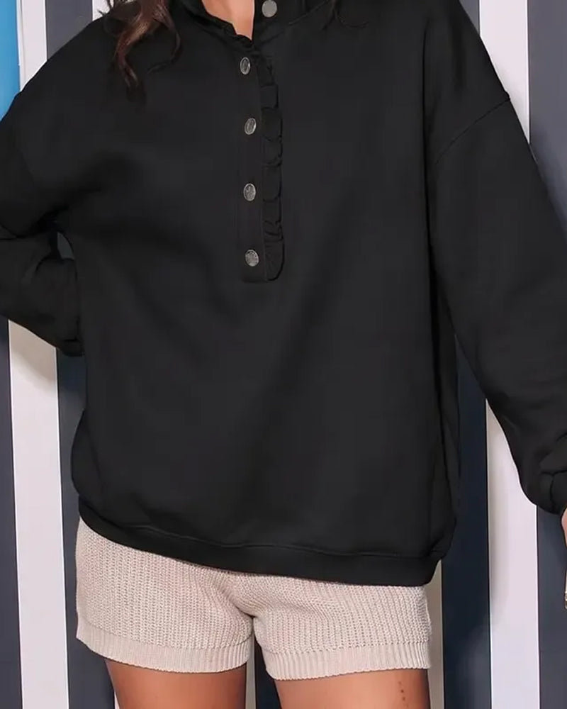 Sweatshirt Rysje Knappet Langermet Løs