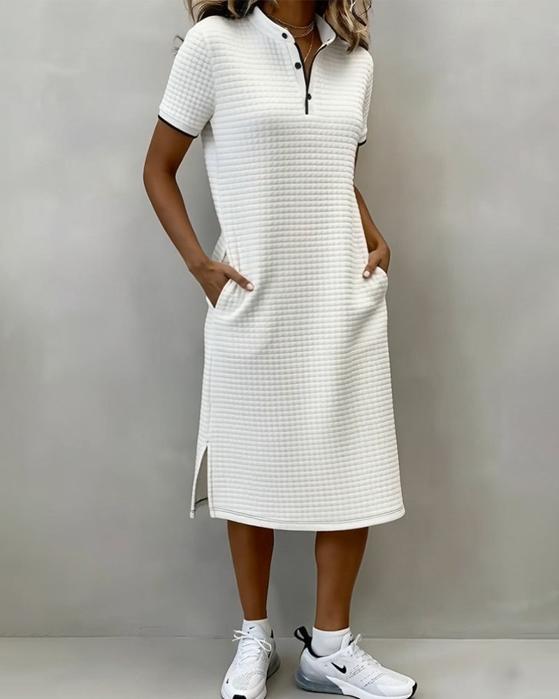 Kjole Rute Ståkrage Kort Erm