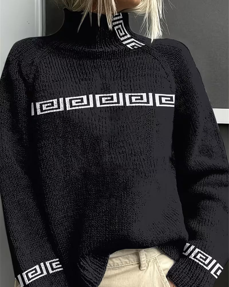 Pullover Genser Geometrisk Meander Turtleneck