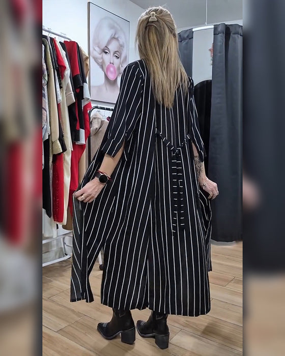 Kåpe Skjorte Krage Knapp Stripe Splitt