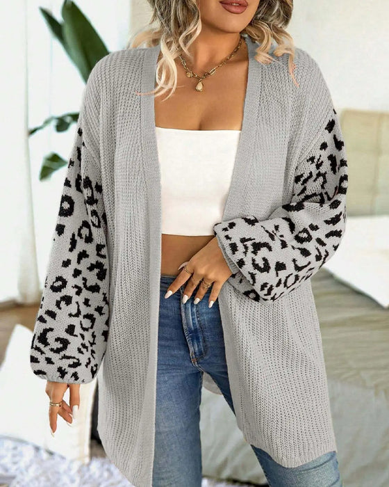 Cardigan Leopardmønster Lang Erme Patchwork