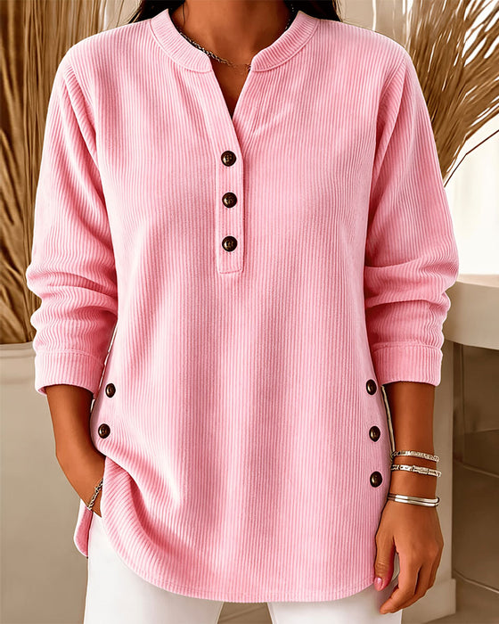 Bluse Knapp Solid Lang Erme