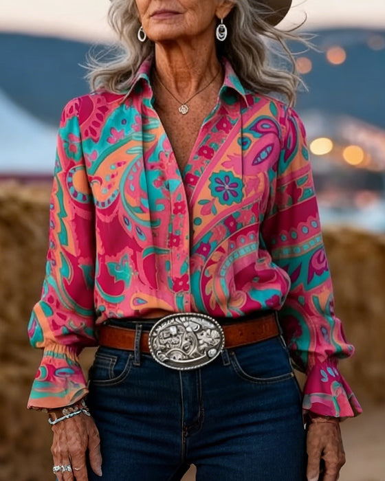 Skjorte Stilig Trykt Jakkeslag Slim Fit