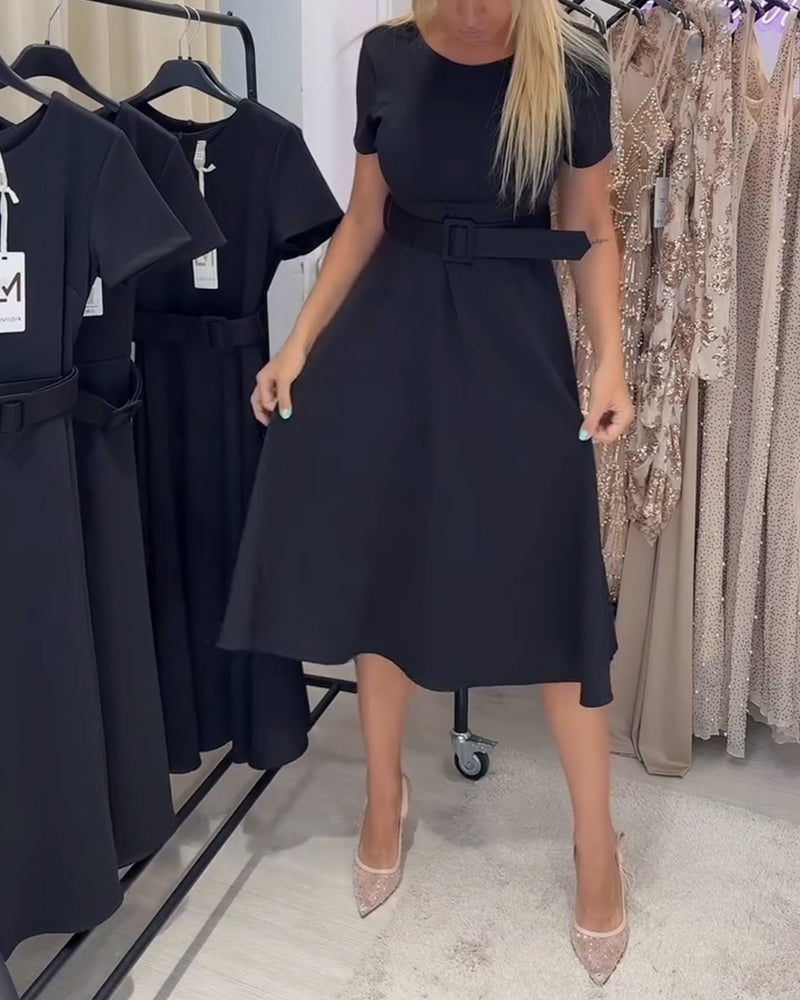 Kjole Rund Halsringning Kortermet Midjesøm A-linje