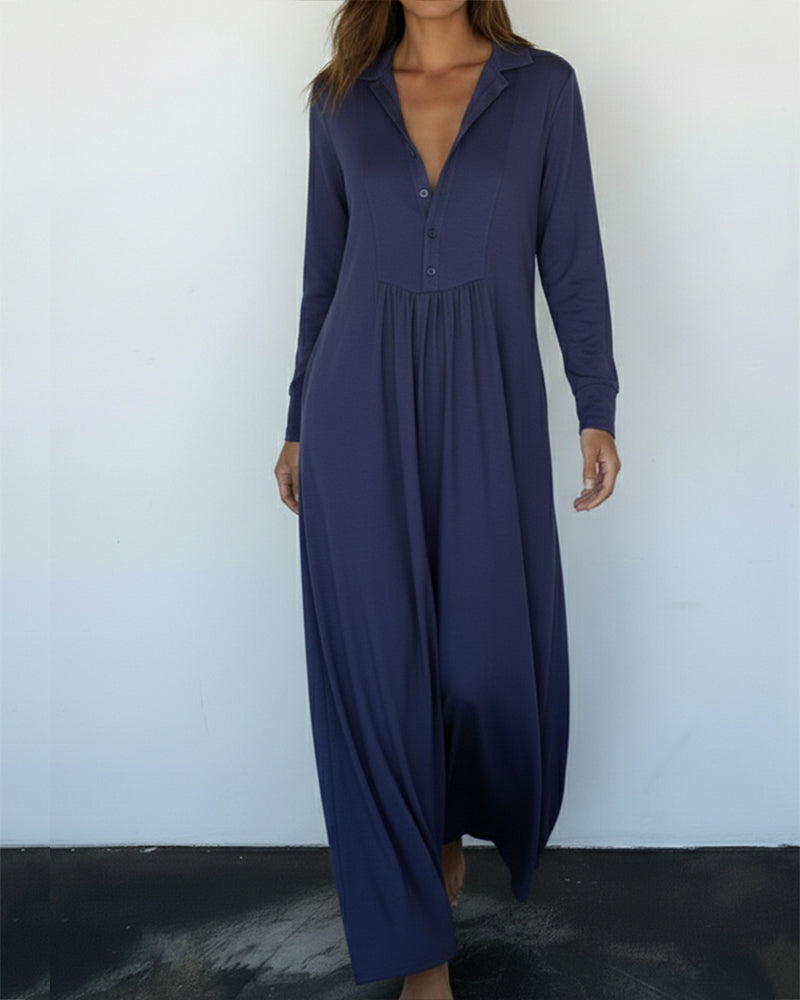 Jumpsuit Ensfarget Knapper Opp Casual
