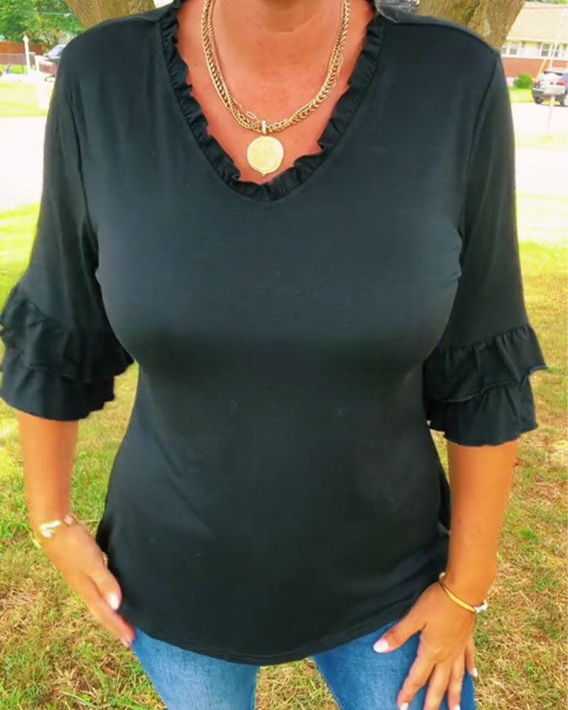 Topp Rynket V-Hals Trekvart Erme