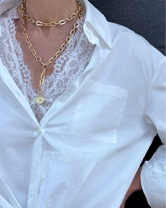 Skjorte Og Blonder Inner Sett Jakkeslag Ensfarget Langermet