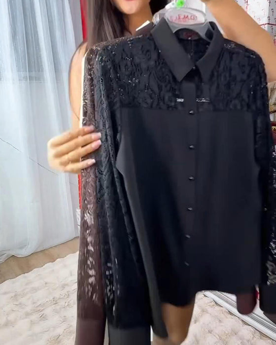 Elegant Blondeskjorte Med Nedbrettet Krage