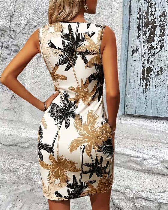 Kjole Wrap V-Hals Trykt Bodycon
