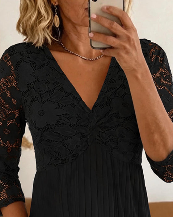 Bluse Avslappet V-Hals Blonde Panel
