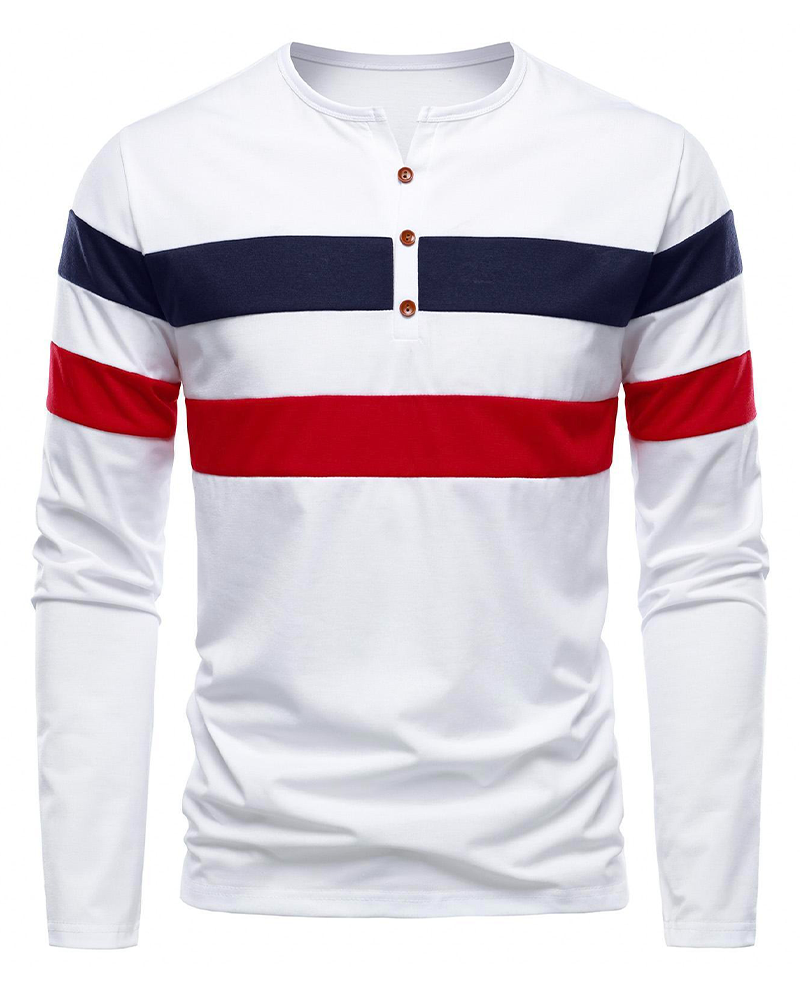 T-Shirt Rundhalset Stripet Langermet Menn