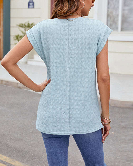 T-Skjorte Rund Hals Ensfarget Kort Erm