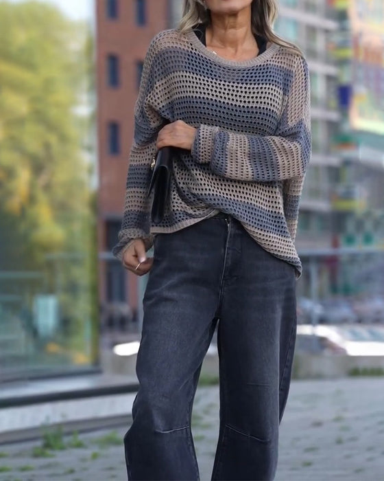 Pullover Stripe Utskjæring Strikket