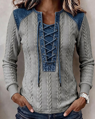 Sweatshirt Knyting Patchwork Casual