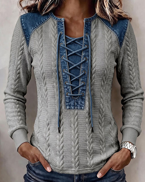 Sweatshirt Knyting Patchwork Casual