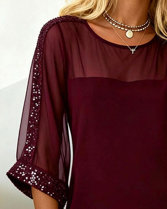 Kjole Glitter Innfelt Mesh Rund Hals