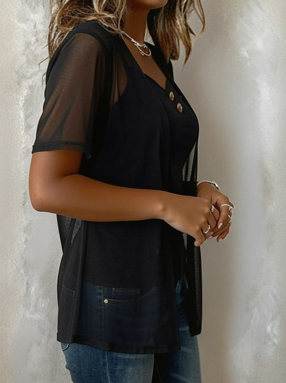 Set Mesh Kortermet Cardigan