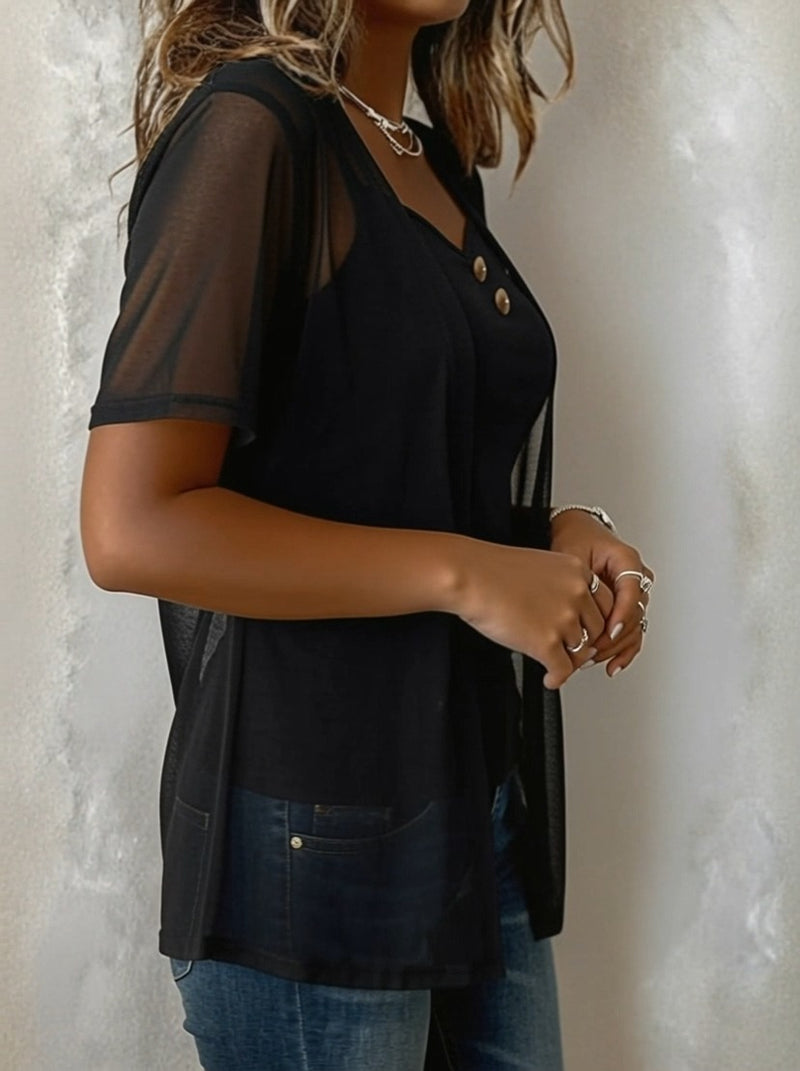 Set Mesh Kortermet Cardigan