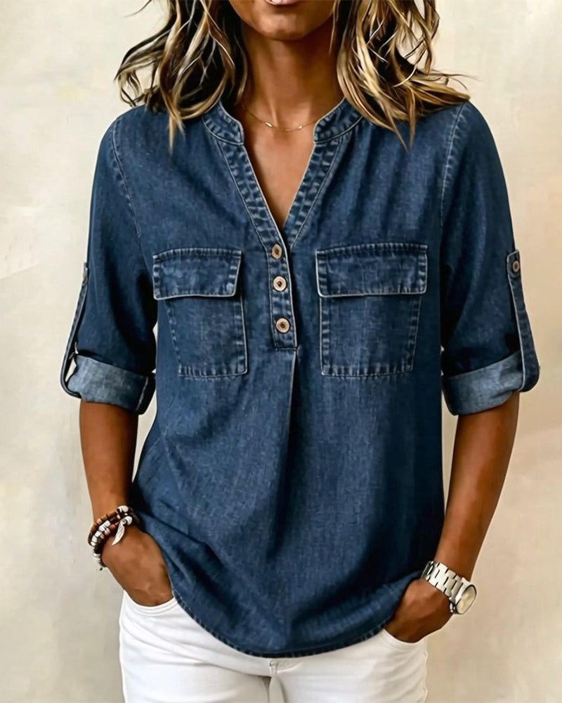 Bluse Denim V-Hals Casual