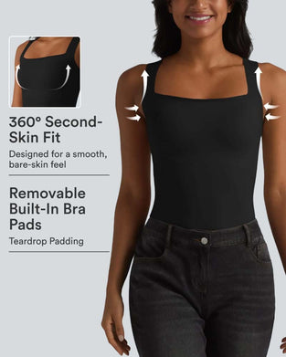Tank Top Ensfarget Firkantet Hals Innbygd Bh