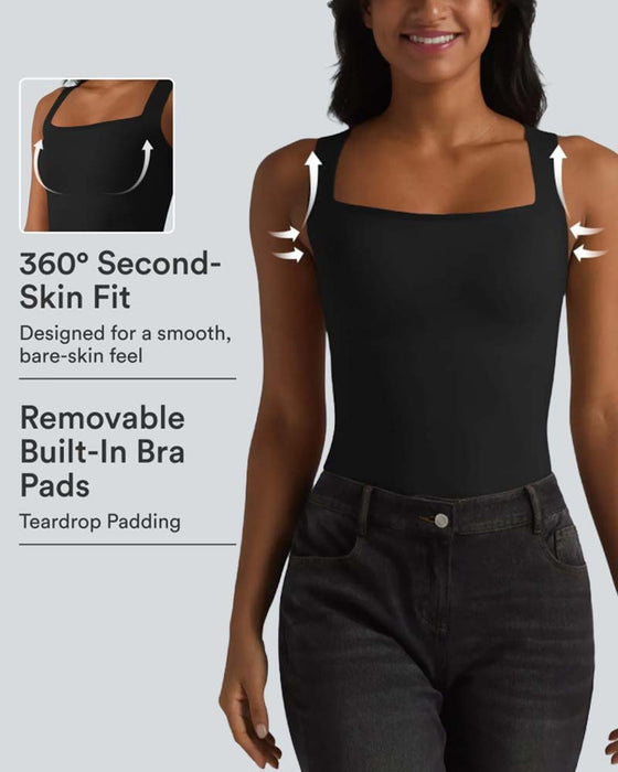 Tank Top Ensfarget Firkantet Hals Innbygd Bh