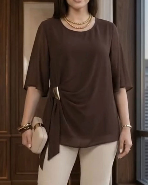 Bluse Rundhalset Rynket Casual