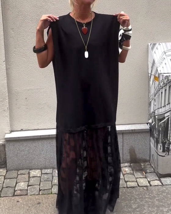 Ermeløs Mesh Patchwork Kjole