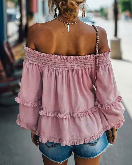 Bluse Off-Shoulder Rynket Lang Erme