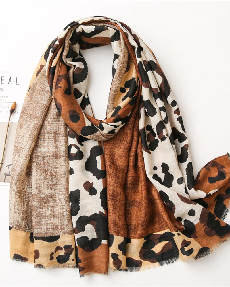 Dame Skjerf Leopard Lappeteppe Trykk Frynser Sjal