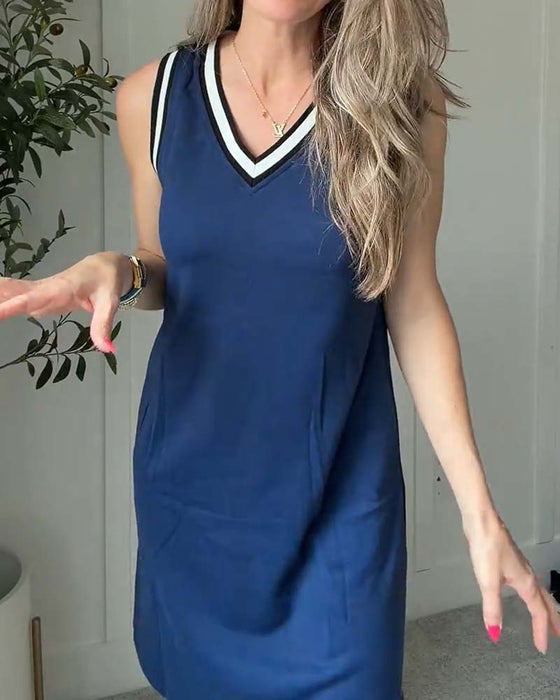 Kjole V-Hals Fargeblokk Aktiv Tank